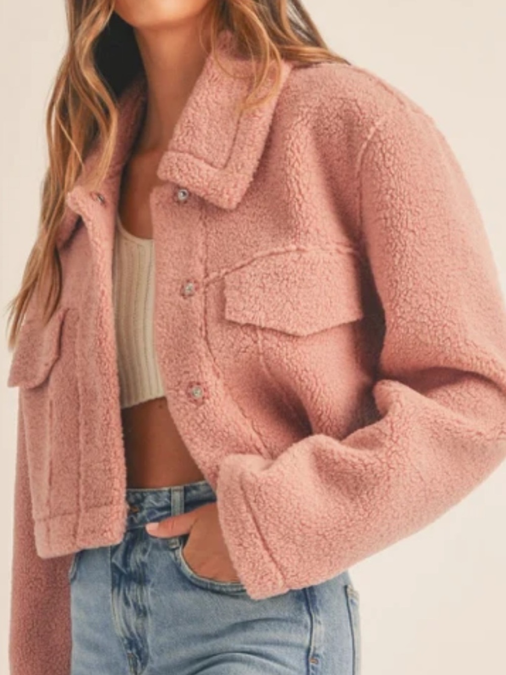 Étienne Marcel crop Sherpa jacket blush color size M